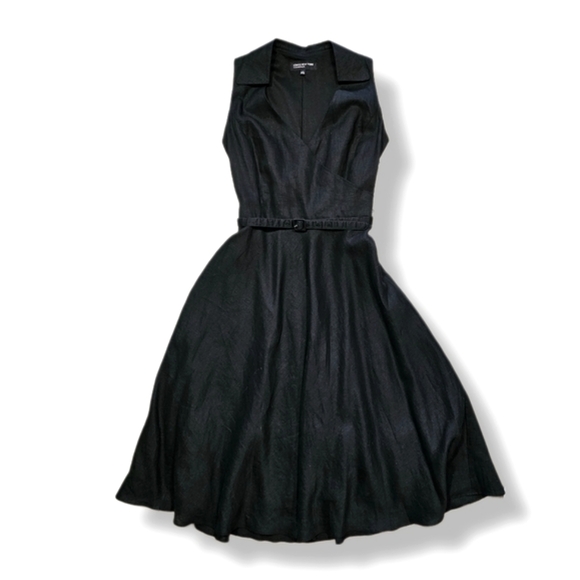 JONES NY | Timeless Collared Linen Fully Lined Black A-Line Midi Dress - Picture 1 of 3